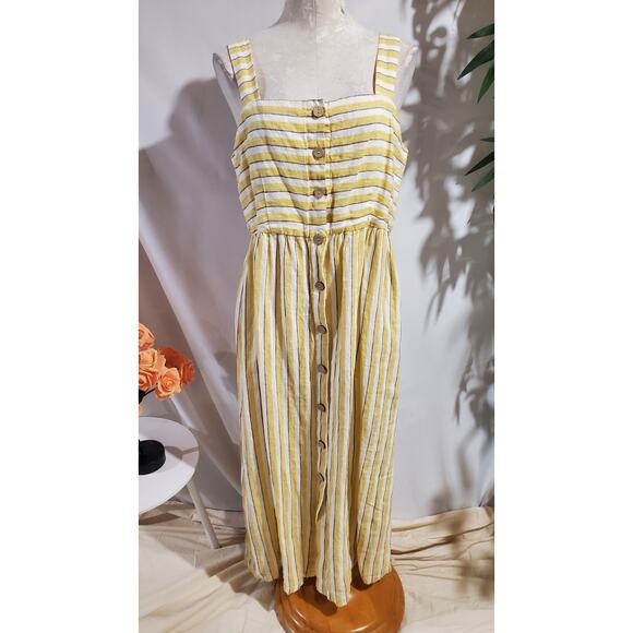 Rachel Zoe Dresses & Skirts - Rachel Zoe Linen Striped Button Sleeveless Maxi Dress 8 Prairie Cottage Yellow